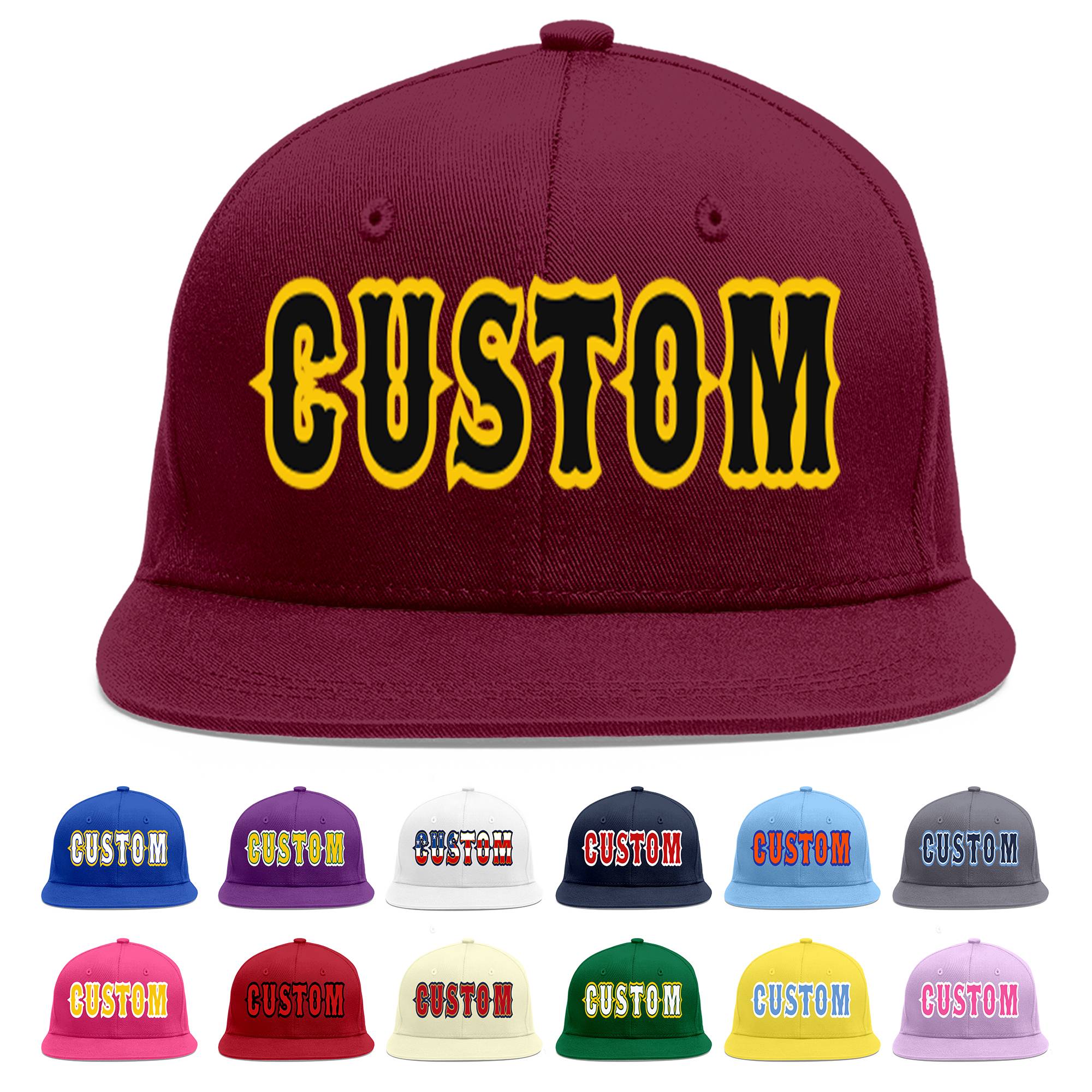 Custom Crimson Black-Gold Flat Eaves Sport Baseball Cap