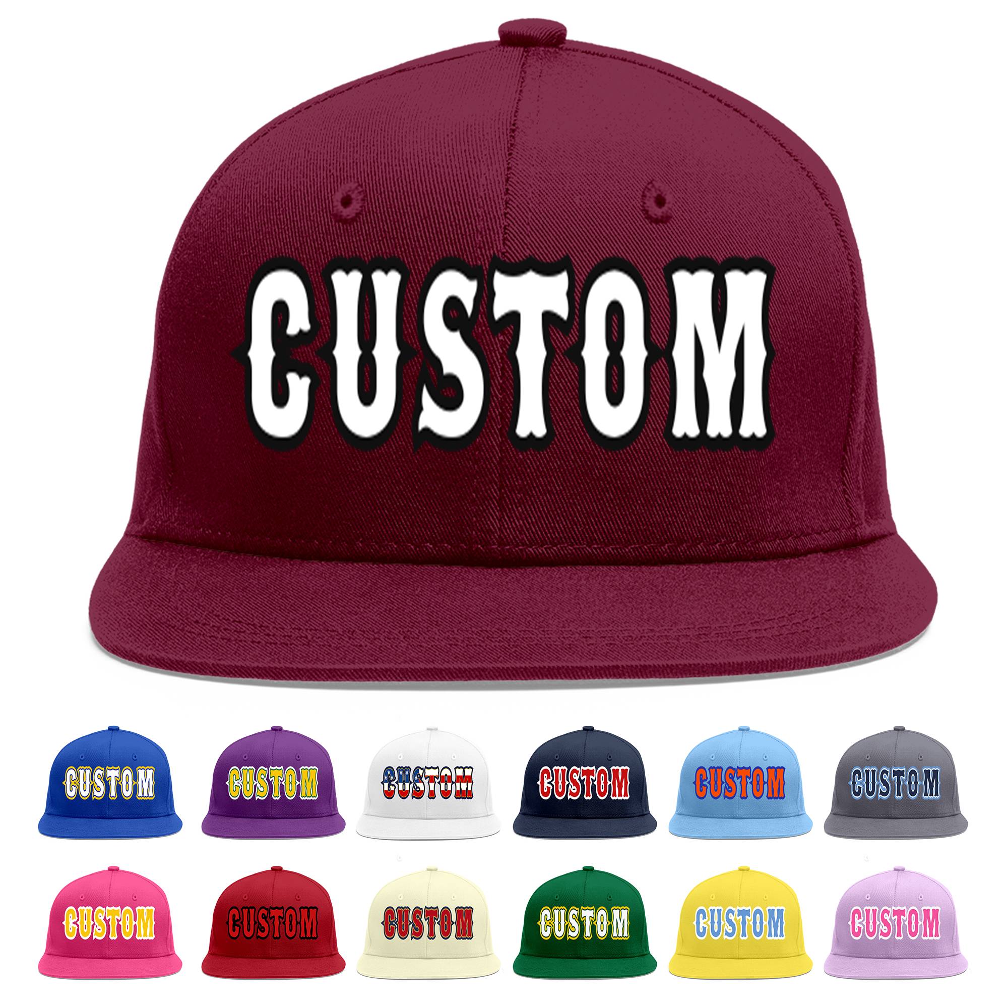 Custom Crimson White-Black Flat Eaves Sport Baseball Cap