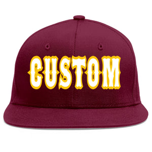 Custom Crimson White-Gold Flat Eaves Sport Baseball Cap