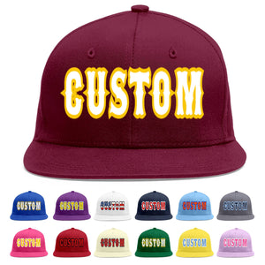 Custom Crimson White-Gold Flat Eaves Sport Baseball Cap