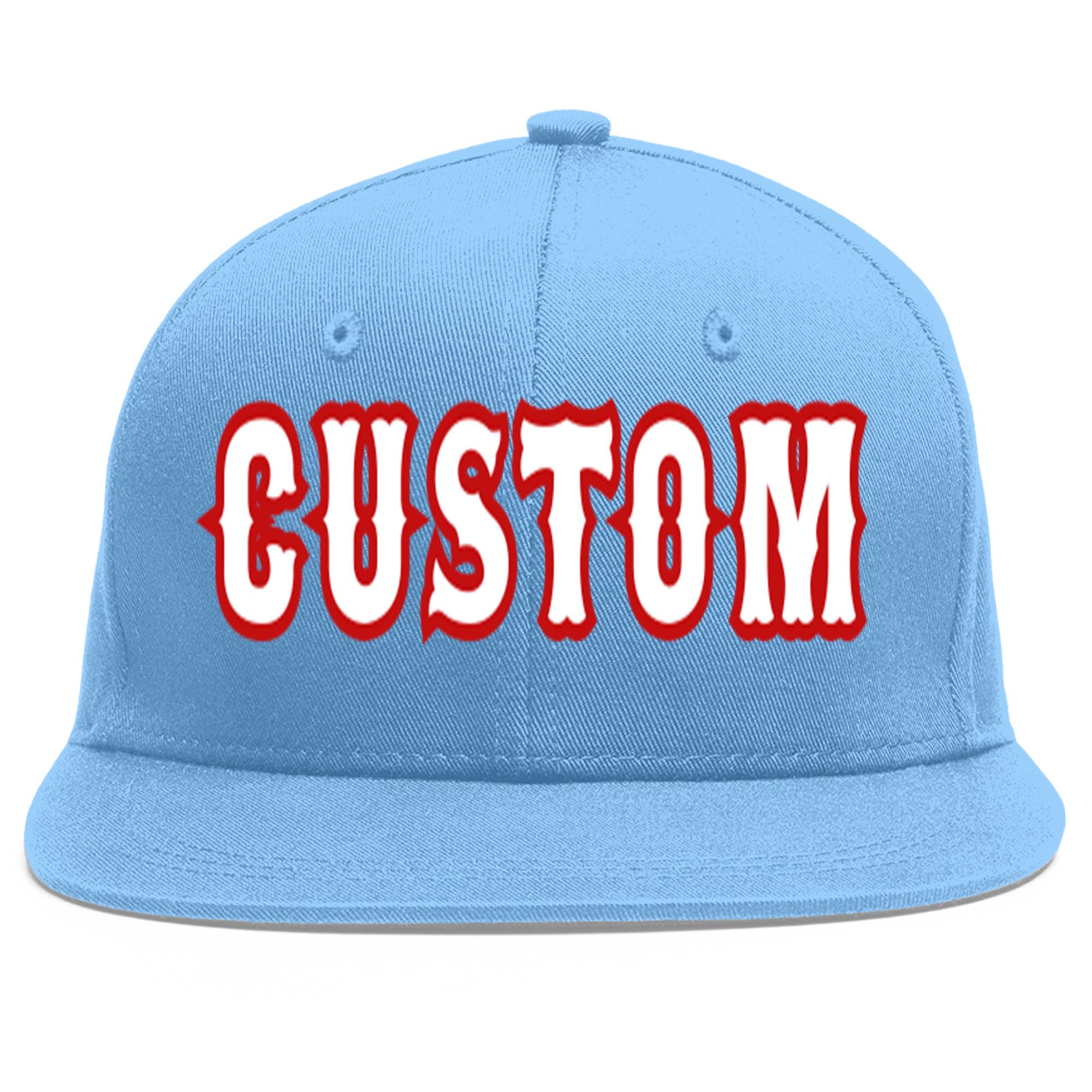 Custom Light Blue White-Red Flat Eaves Sport Baseball Cap