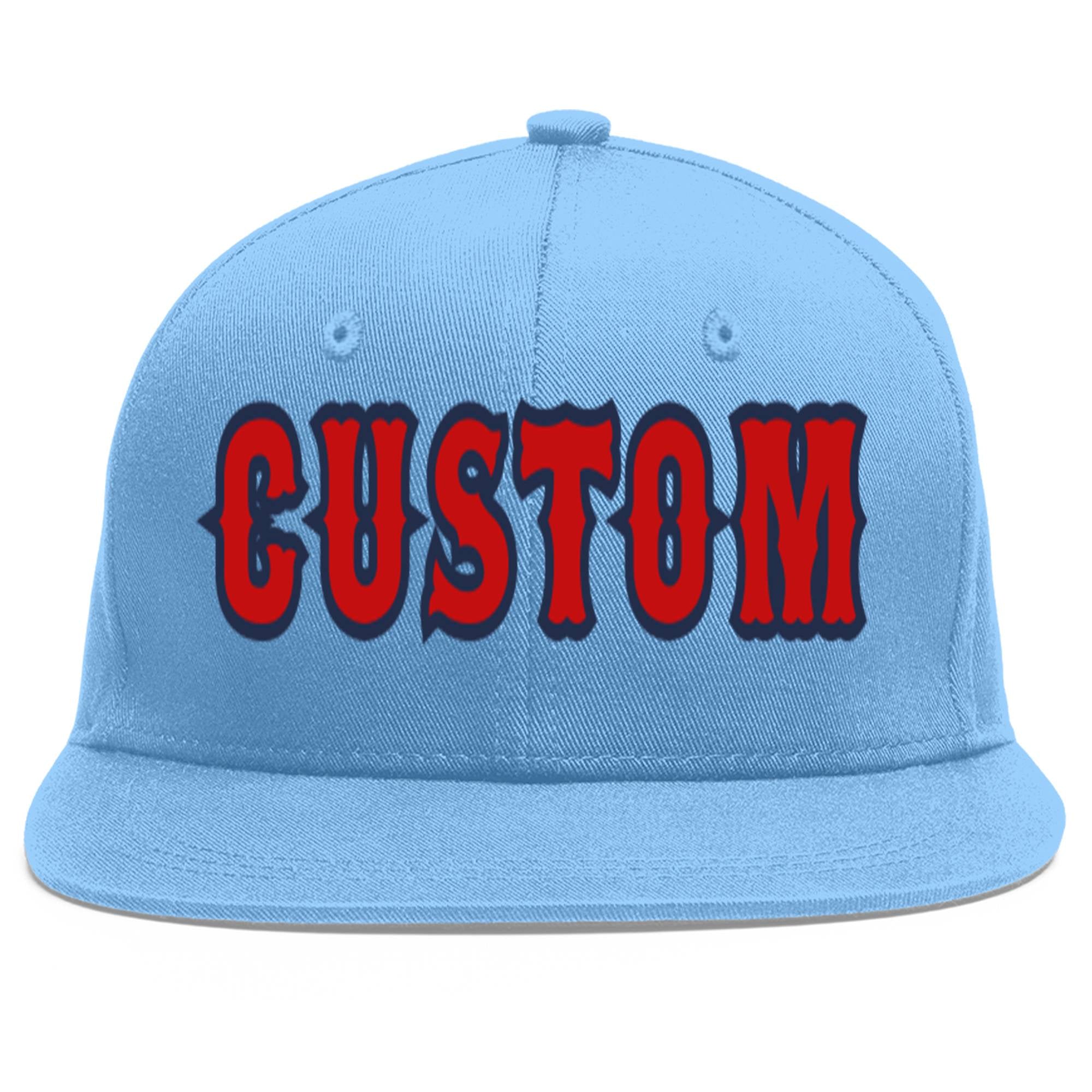 Casquette de baseball sport personnalisée bleu clair rouge-marine Flat Eaves