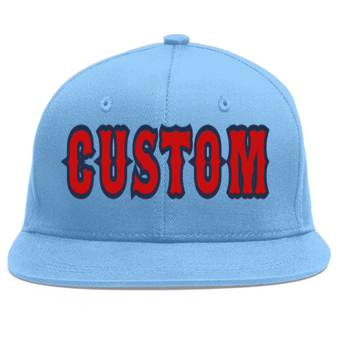 Custom Light Blue Red-Navy Flat Eaves Sport Baseball Cap