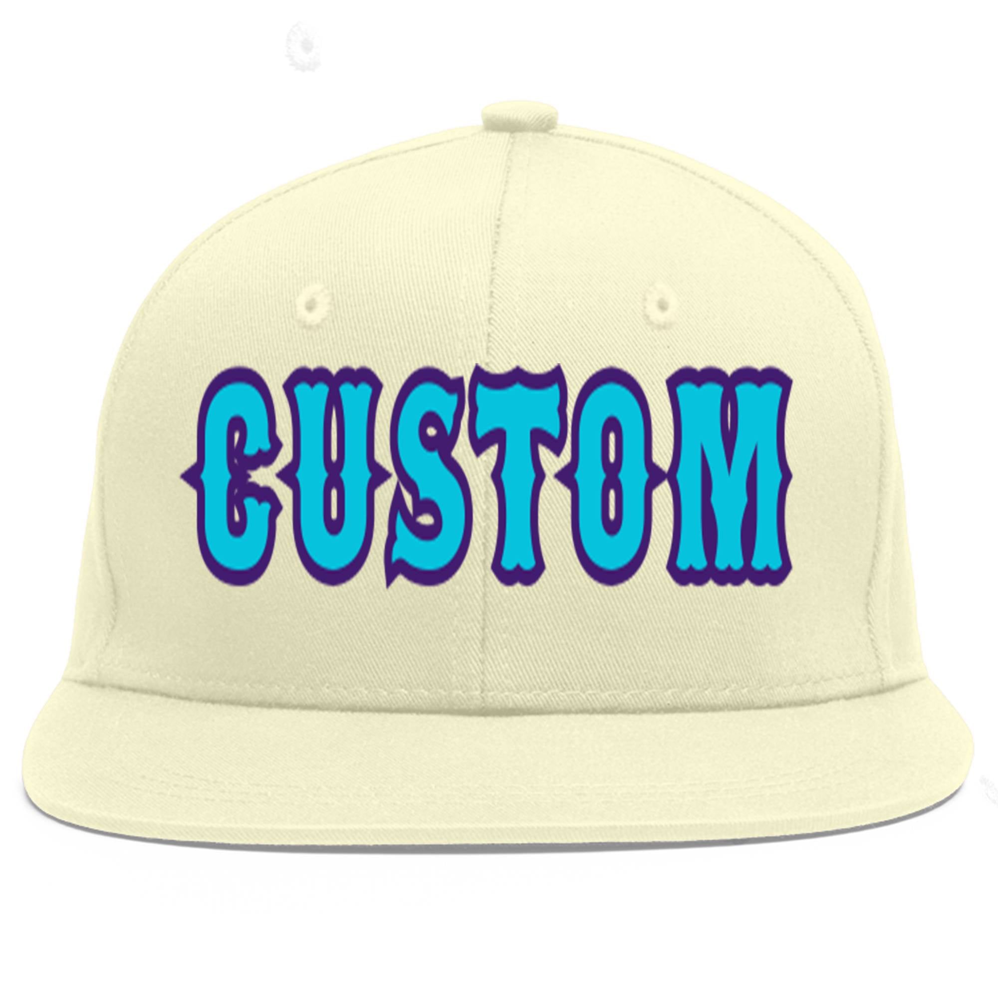 Custom Cream Light Blue-purple Flat Eaves Sport Baseball Cap