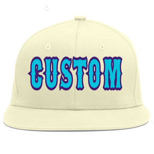 Custom Cream Light Blue-purple Flat Eaves Sport Baseball Cap