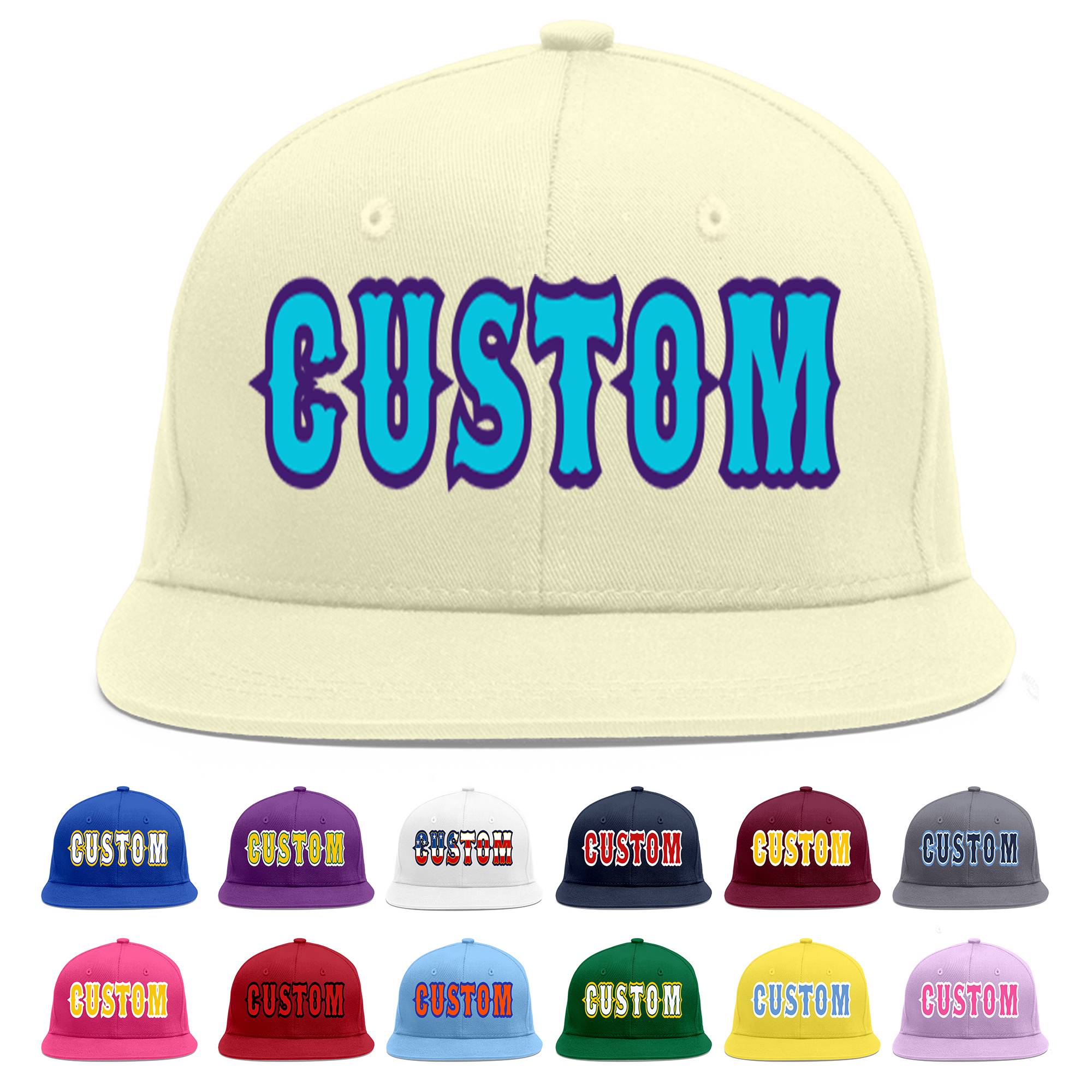 Custom Cream Light Blue-purple Flat Eaves Sport Baseball Cap