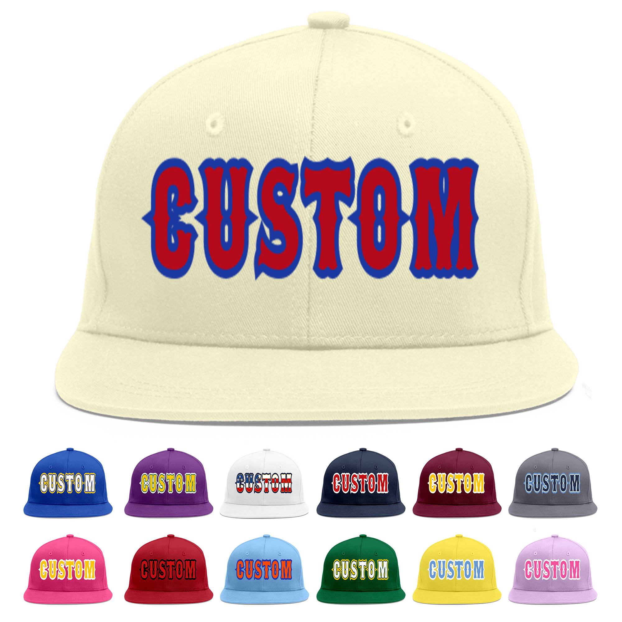 Custom Cream Red-Royal Flat Eaves Sport Baseball Cap