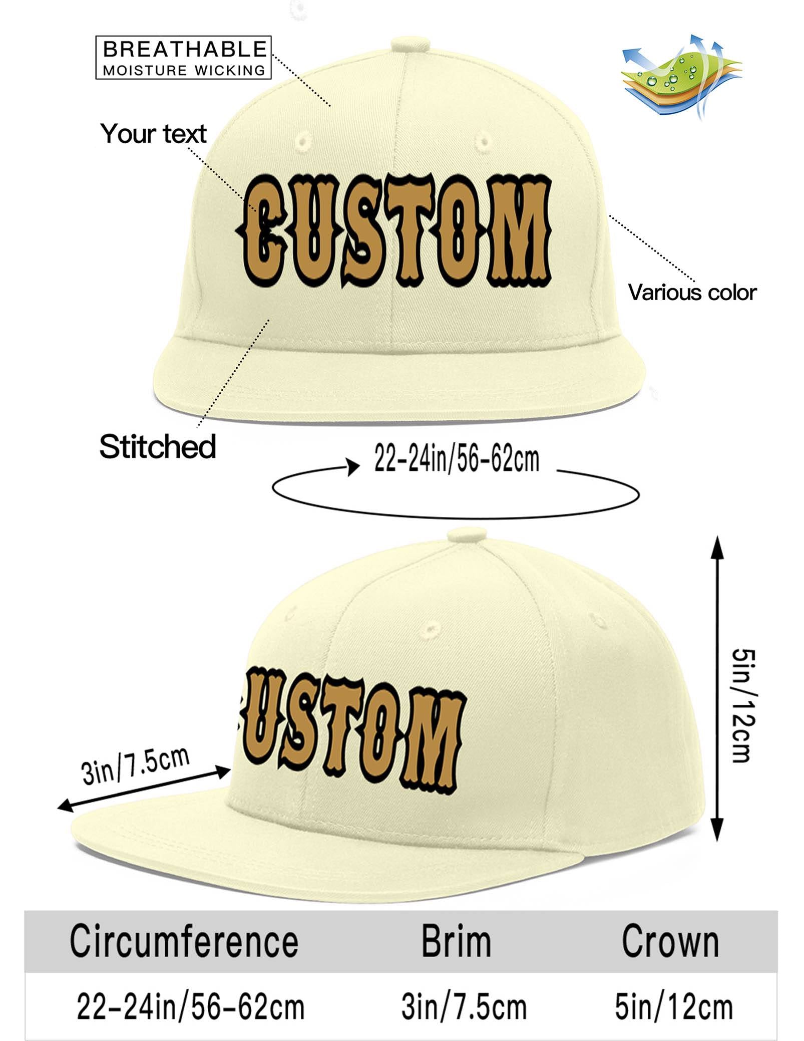 Custom Cream Old Gold-Black Flat Eaves Sport Baseball Cap