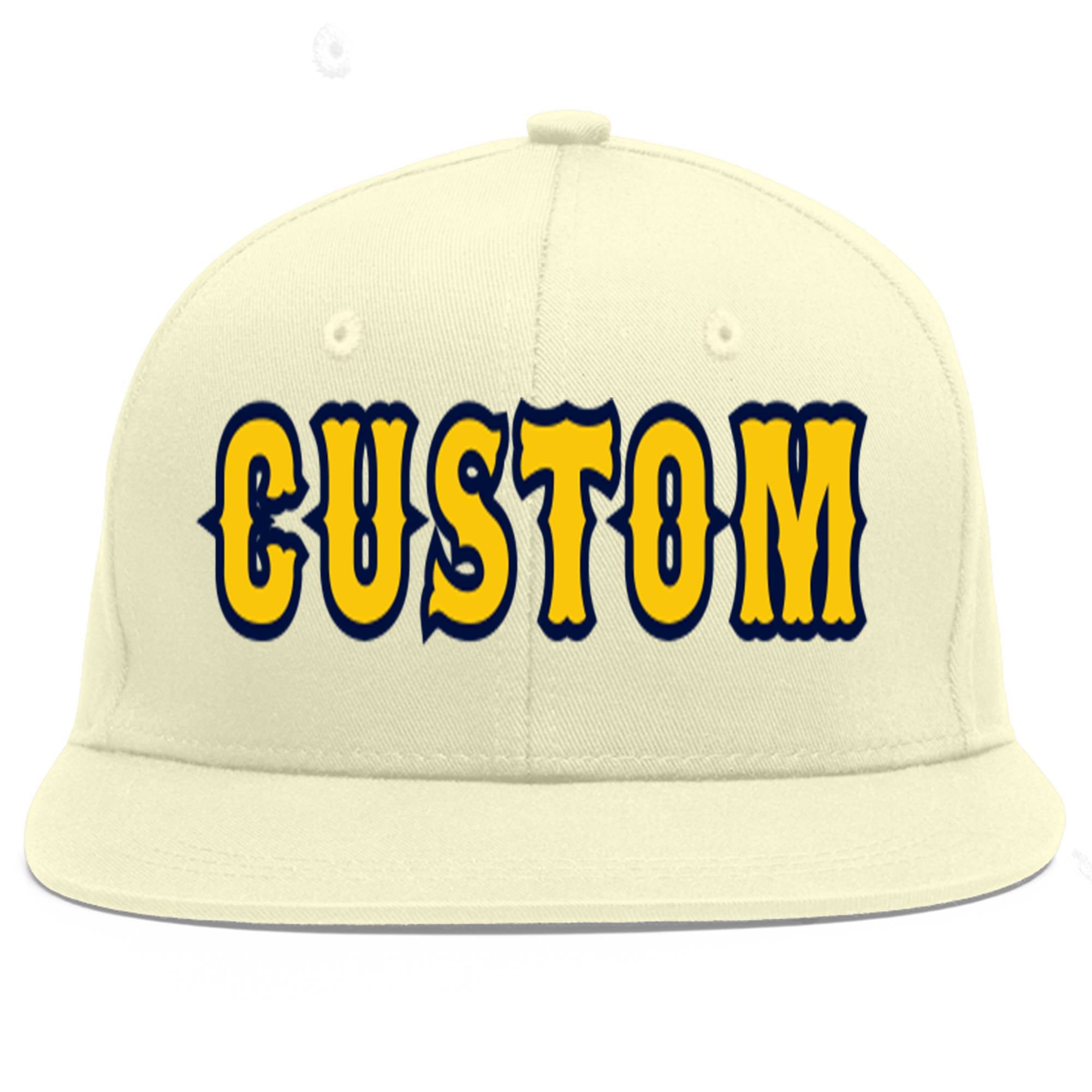 Casquette de baseball sport personnalisée crème or-marine plate Eaves