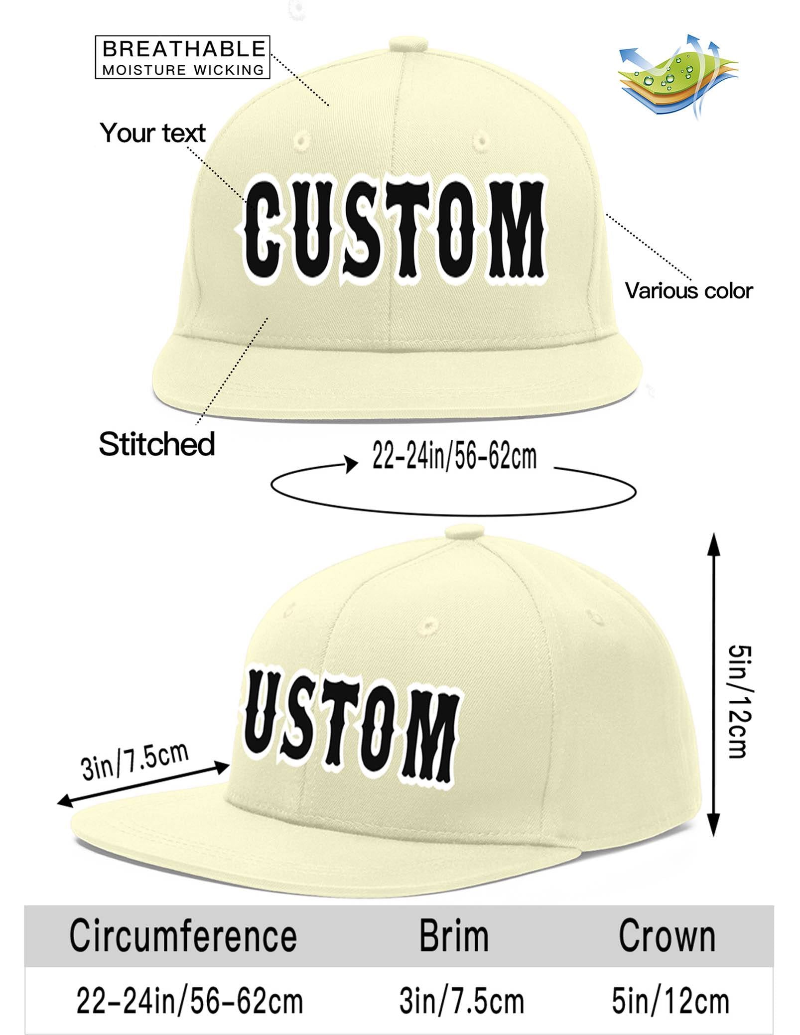 Custom Cream Black-White Flat Eaves Sport Baseball Cap