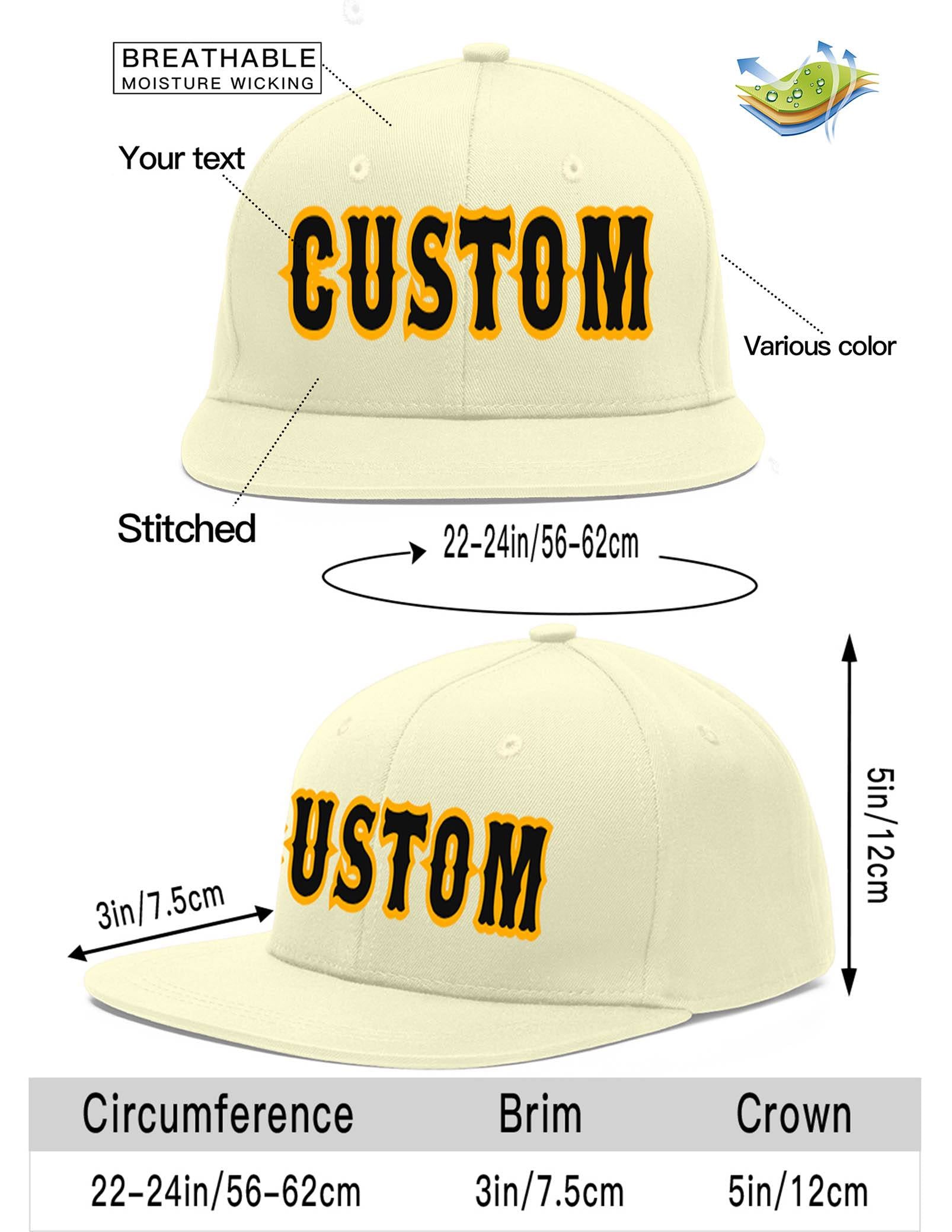 Custom Cream Black-Yellow Flat Eaves Sport Baseball Cap