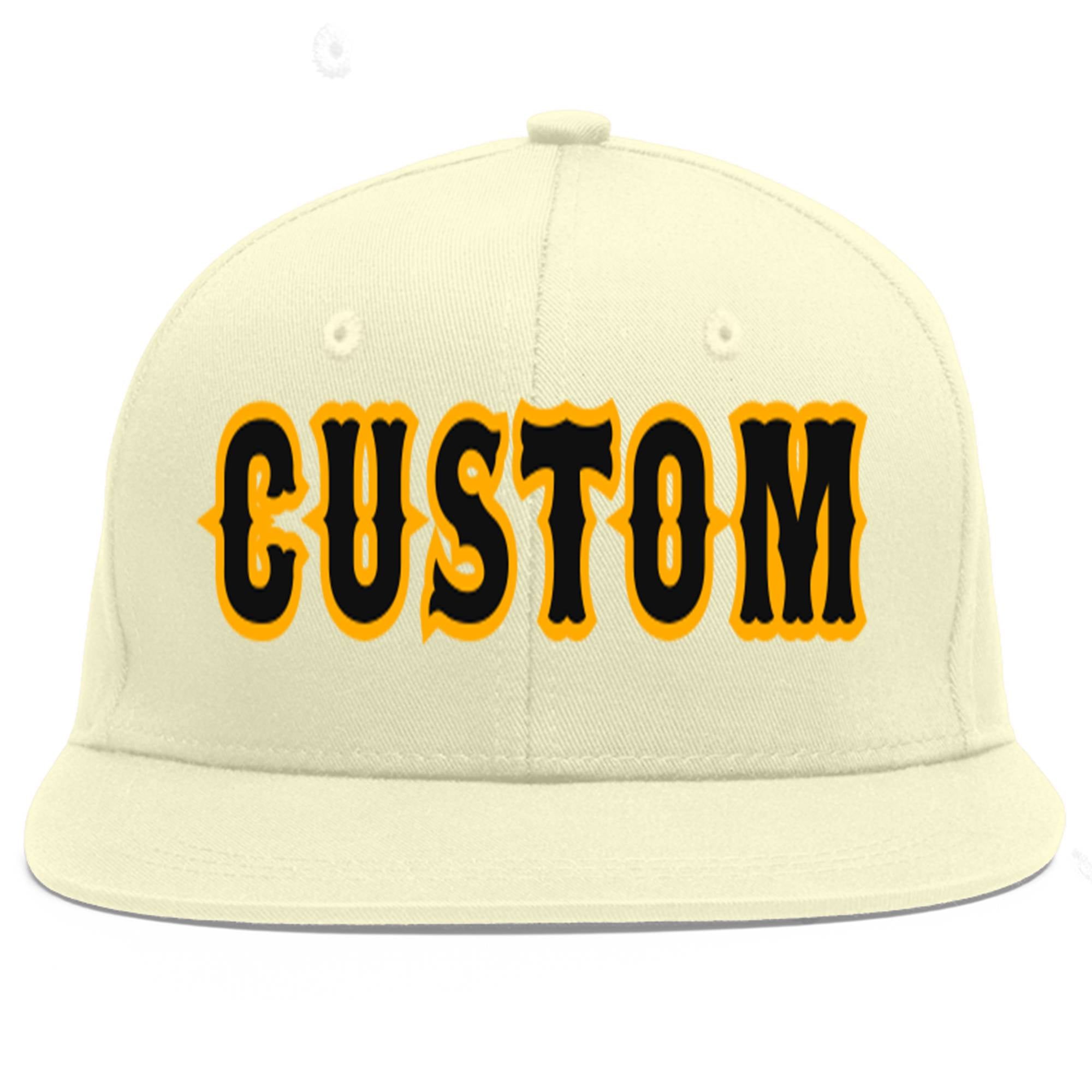 Custom Cream Black-Yellow Flat Eaves Sport Baseball Cap