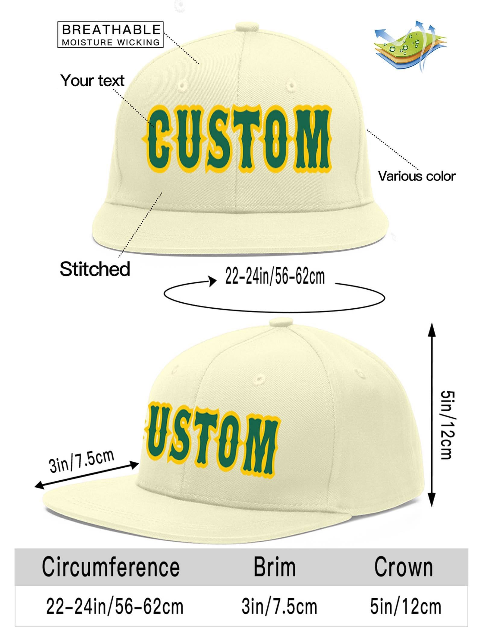 Custom Cream Kelly Green-Gold Flat Eaves Sport Baseball Cap