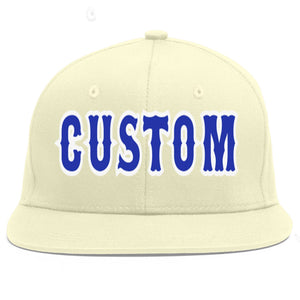 Custom Cream Royal-White Flat Eaves Sport Baseball Cap