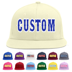 Custom Cream Royal-White Flat Eaves Sport Baseball Cap