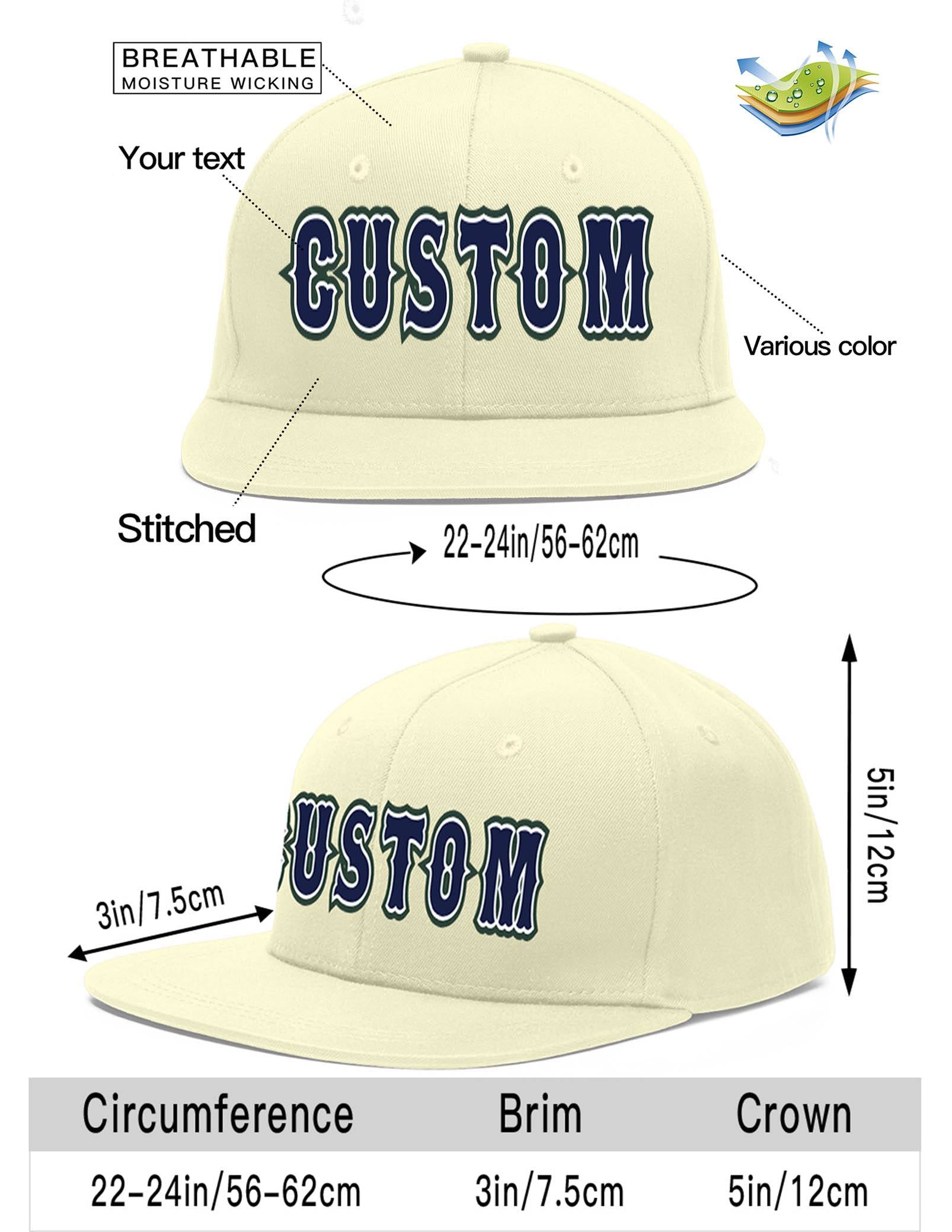 Custom Cream Navy-White Flat Eaves Sport Baseball Cap