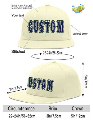 Custom Cream Navy-White Flat Eaves Sport Baseball Cap