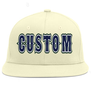 Custom Cream Navy-White Flat Eaves Sport Baseball Cap