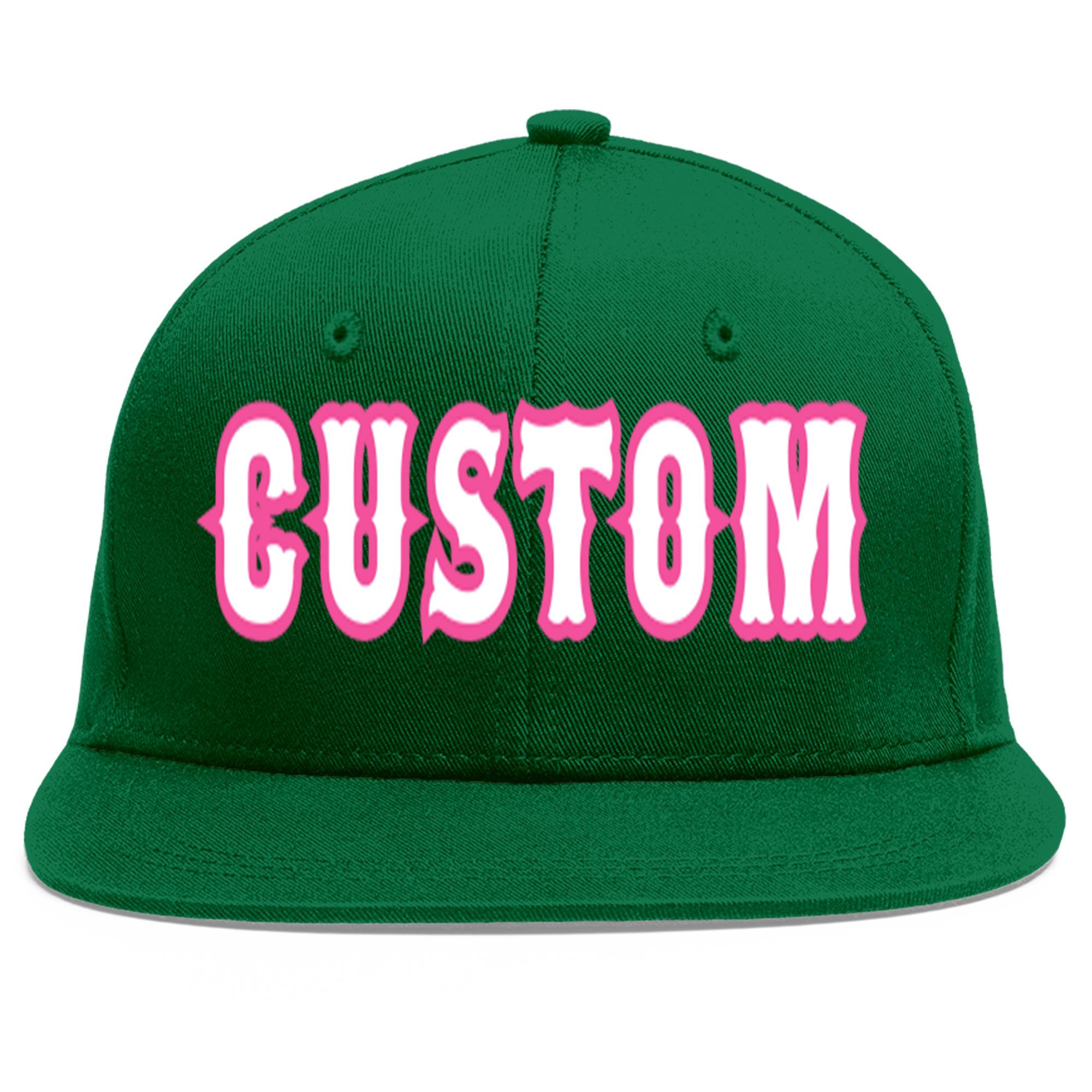 Custom Green White-Pink Flat Eaves Sport Baseball Cap