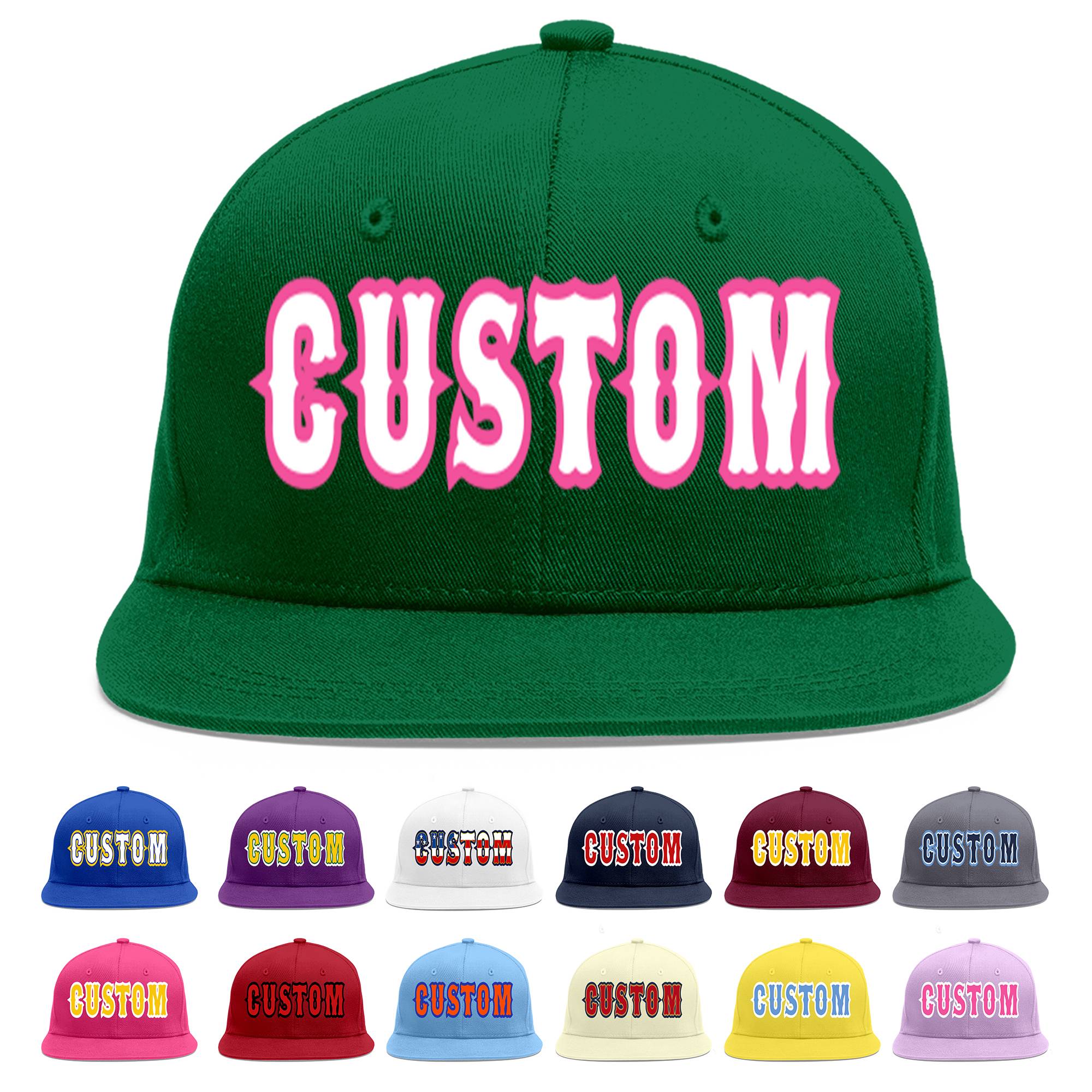 Custom Green White-Pink Flat Eaves Sport Baseball Cap