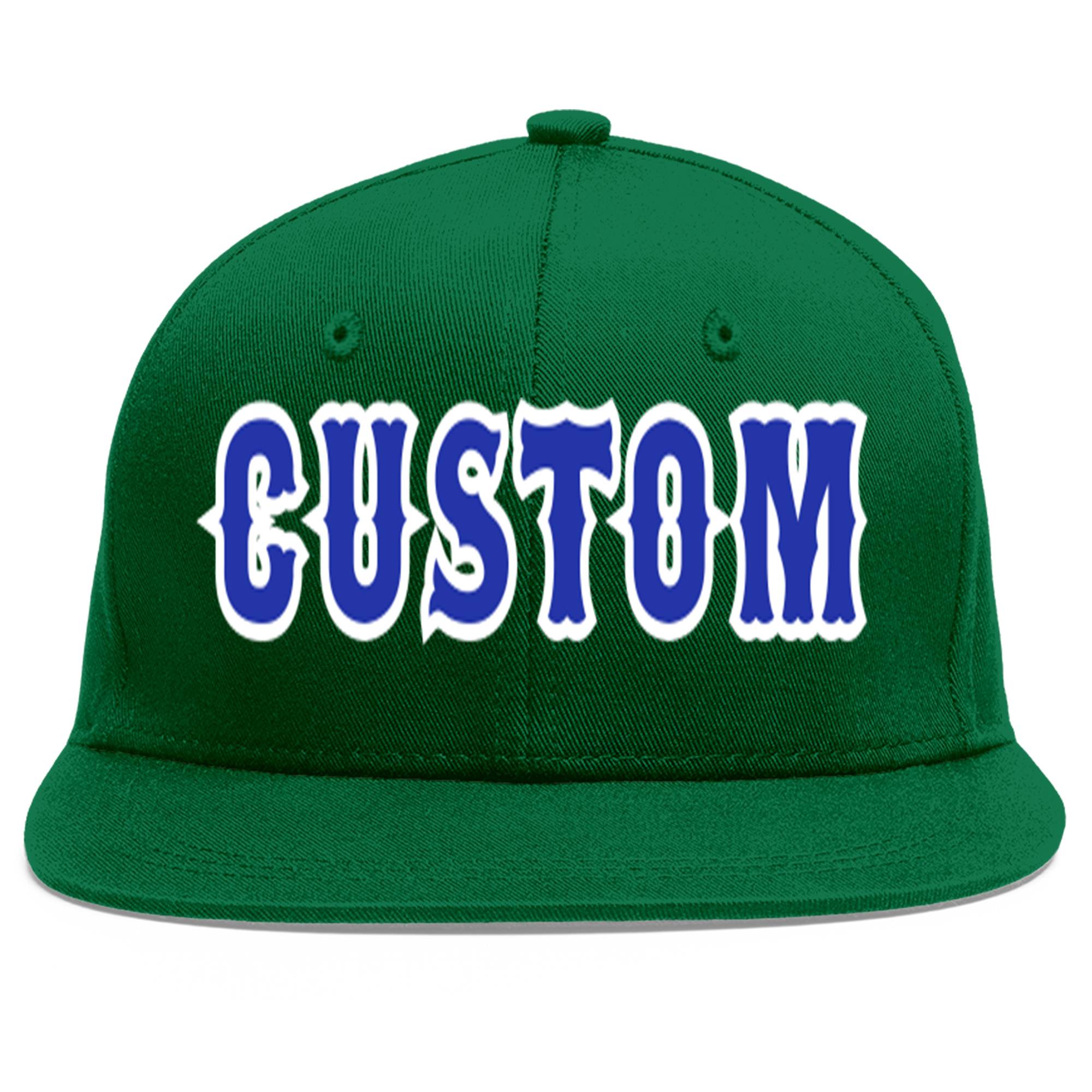 Custom Green Royal-White Flat Eaves Sport Baseball Cap