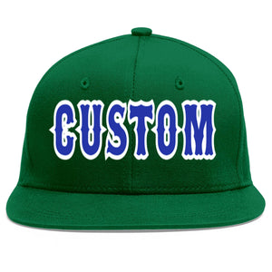 Casquette de baseball sport personnalisée vert Royal-White Flat Eaves