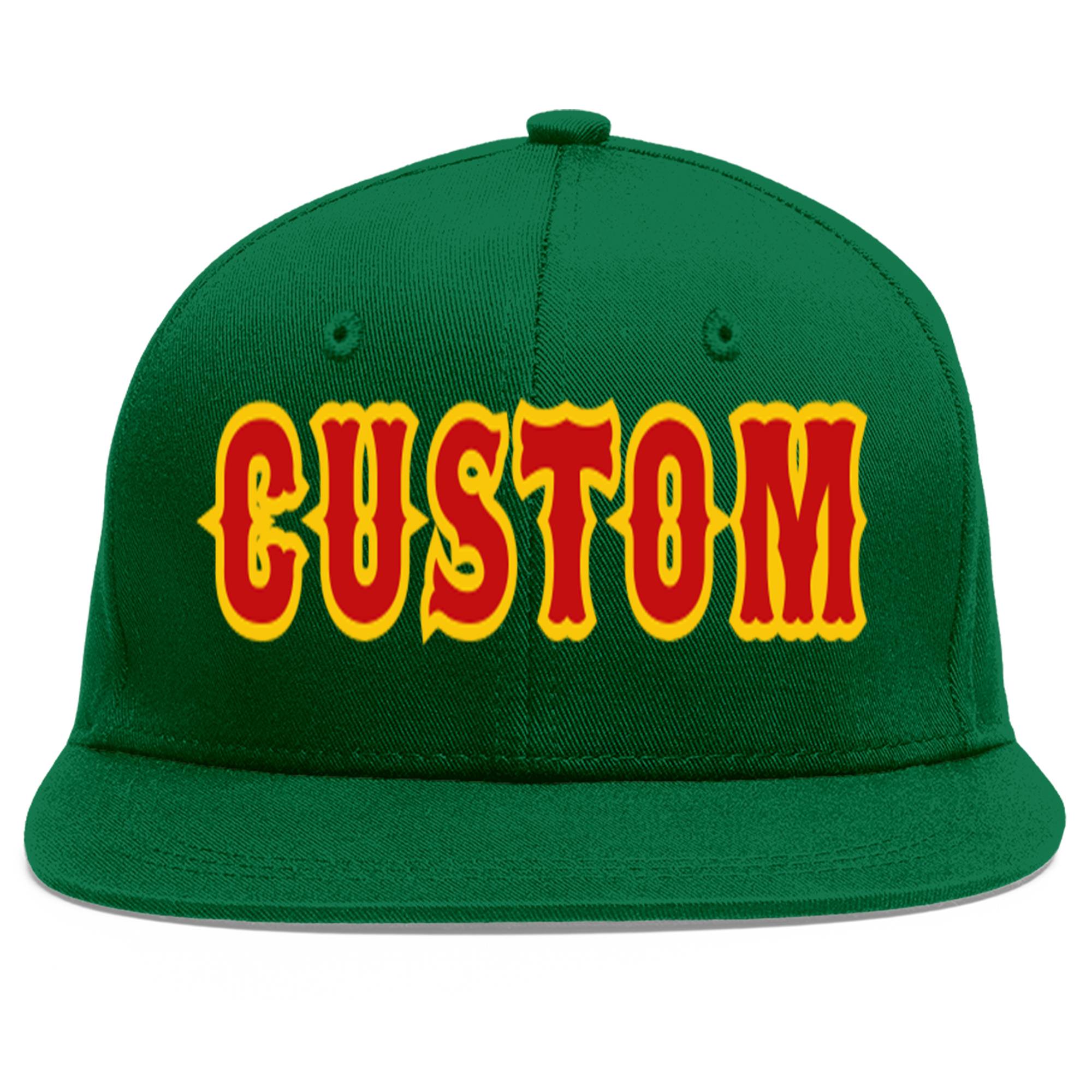 Custom Green Red-Yellow Flat Eaves Sport Baseball Cap