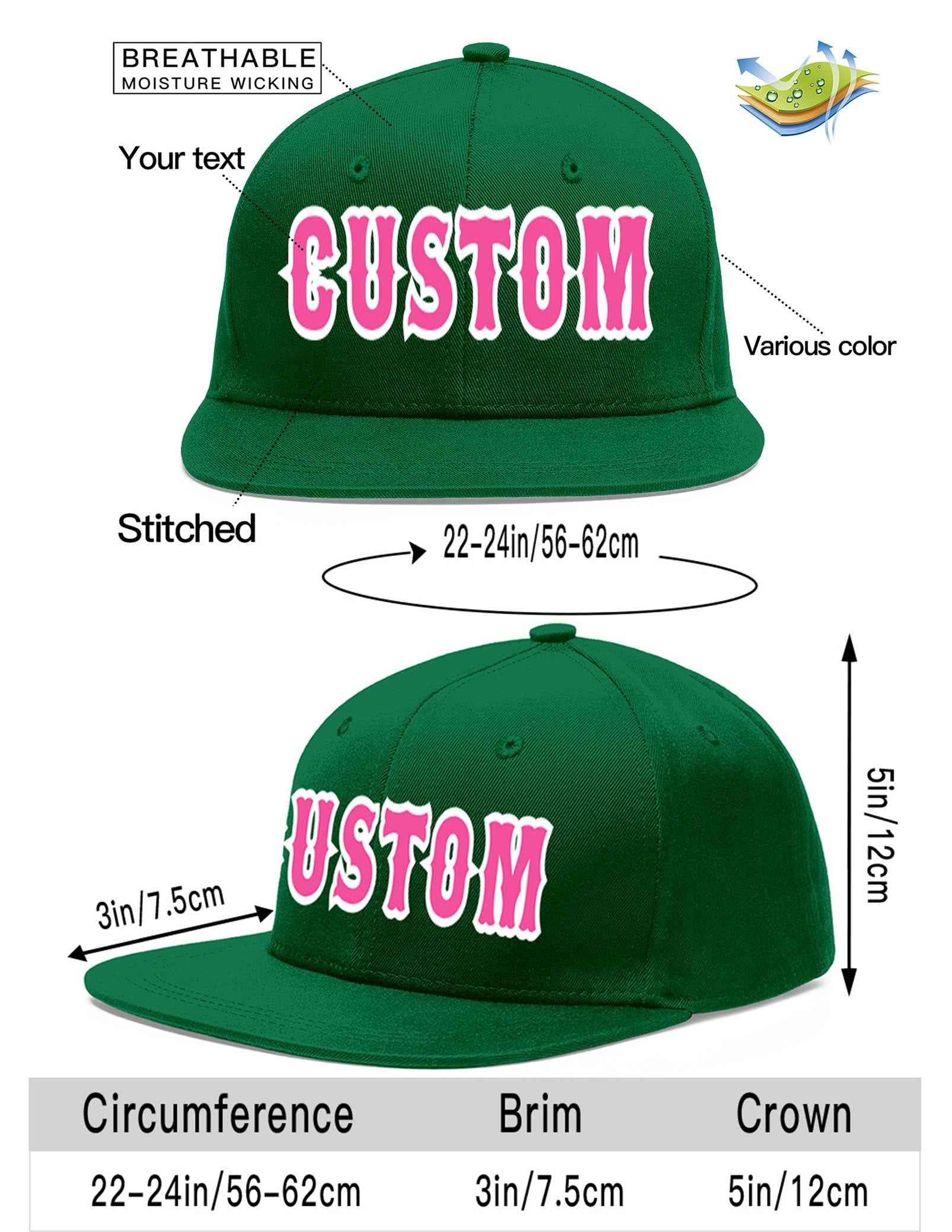 Custom Green Pink-White Flat Eaves Sport Baseball Cap