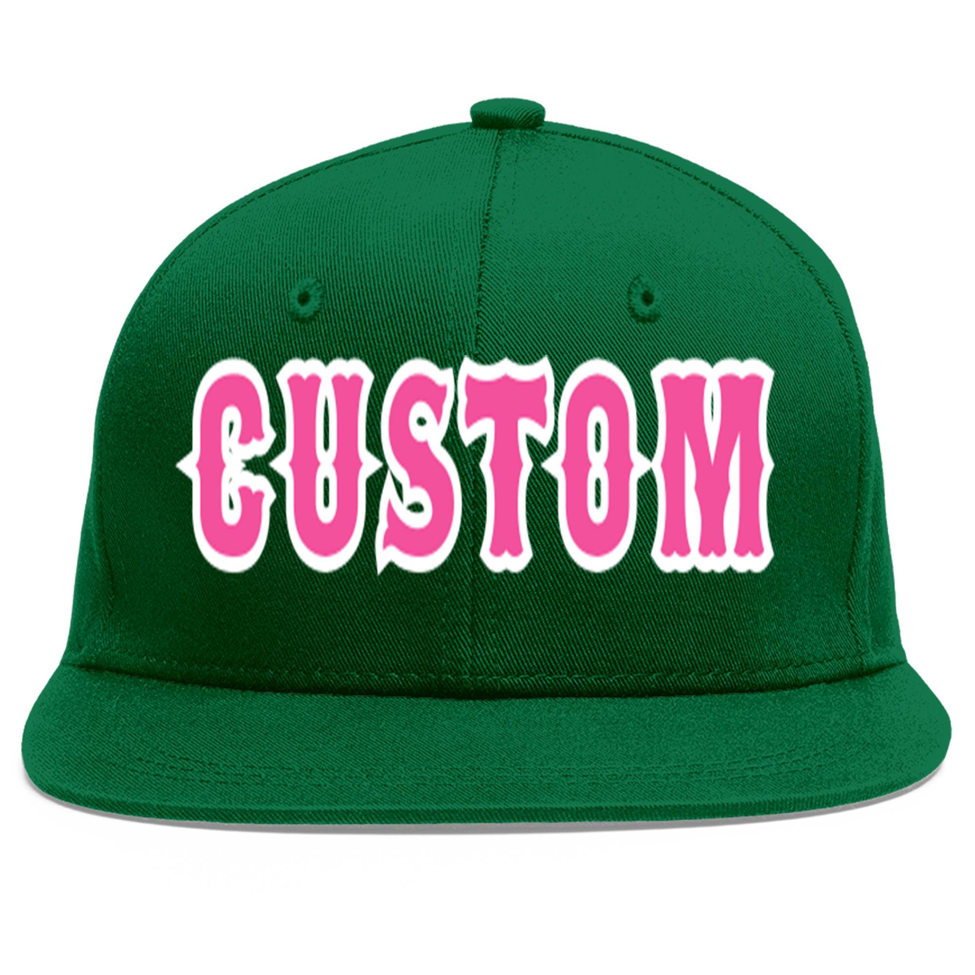 Custom Green Pink-White Flat Eaves Sport Baseball Cap