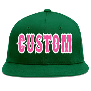 Custom Green Pink-White Flat Eaves Sport Baseball Cap