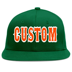 Custom Green Orange-White Flat Eaves Sport Baseball Cap