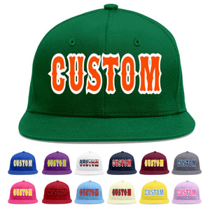 Custom Green Orange-White Flat Eaves Sport Baseball Cap