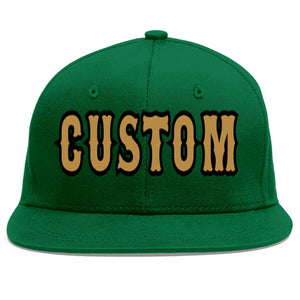 Custom Green Old Gold-Black Flat Eaves Sport Baseball Cap