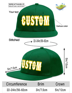 Custom Green White-Gold Flat Eaves Sport Baseball Cap