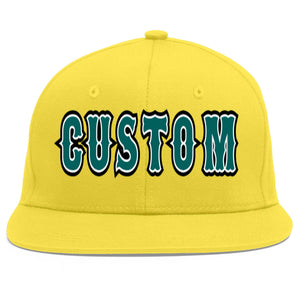 Custom Light Gold Aqua-White Flat Eaves Sport Baseball Cap