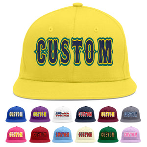 Custom Light Gold Navy-Gold Flat Eaves Sport Baseball Cap