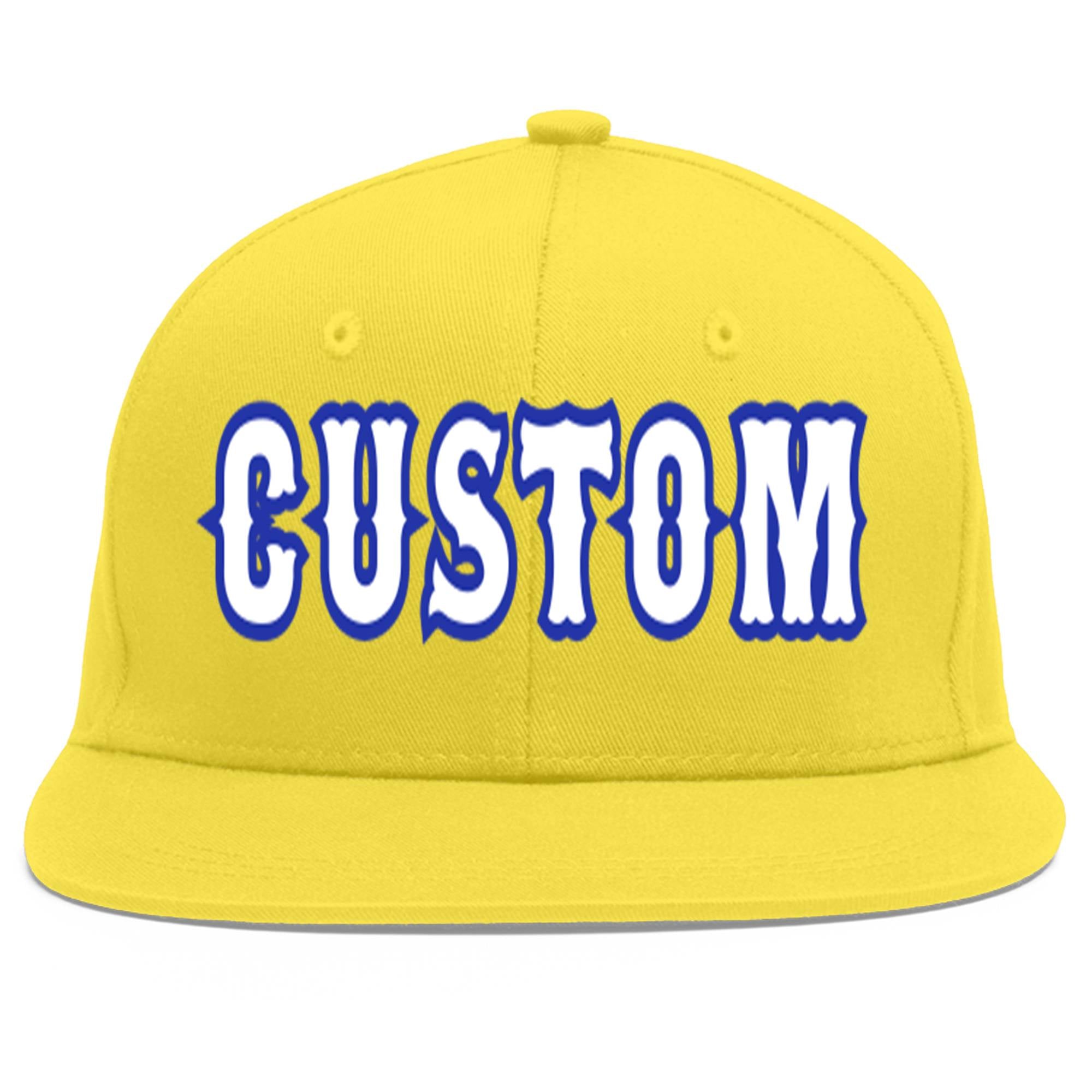 Custom Light Gold White-Royal Flat Eaves Sport Baseball Cap