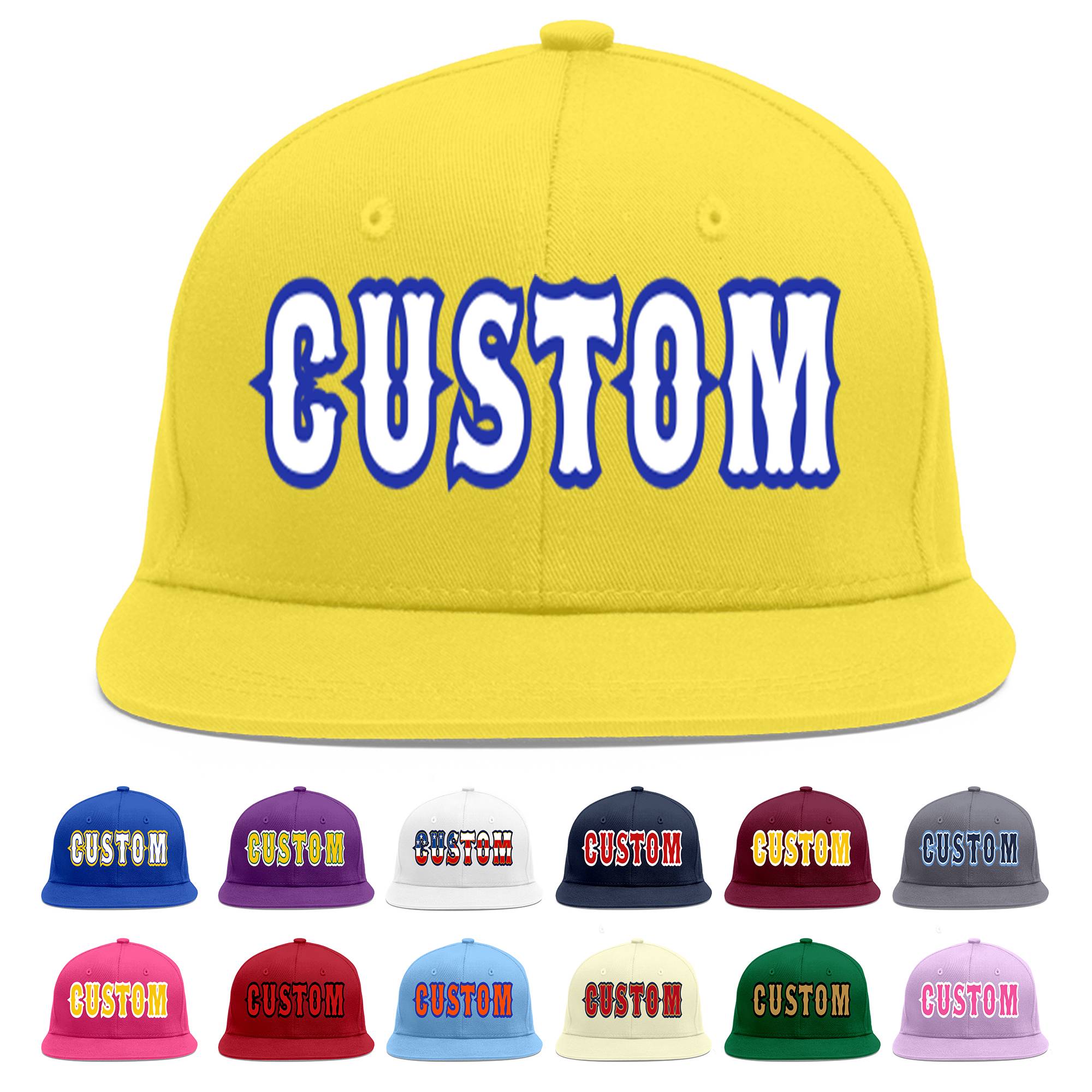 Custom Light Gold White-Royal Flat Eaves Sport Baseball Cap