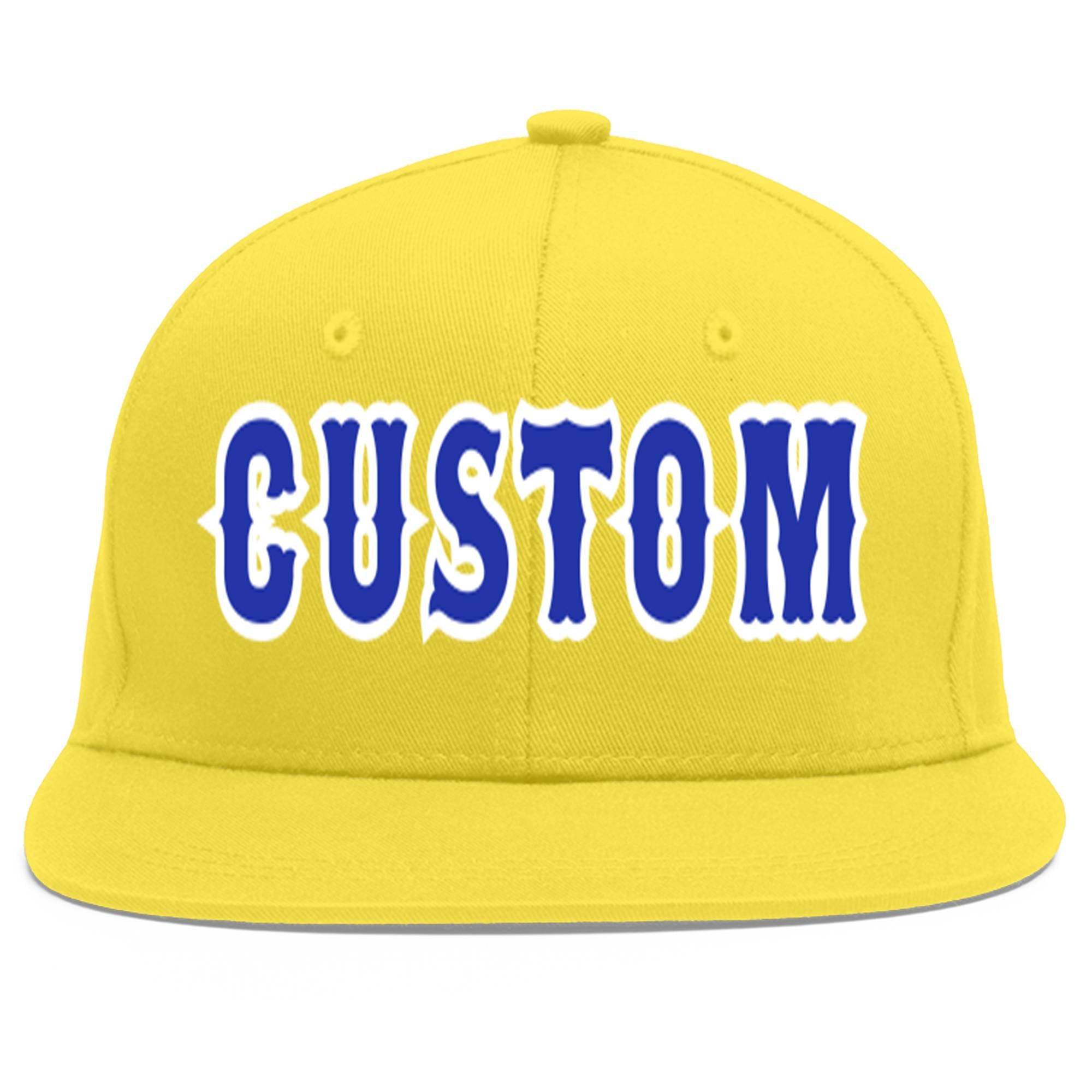 Custom Light Gold Royal-White Flat Eaves Sport Baseball Cap