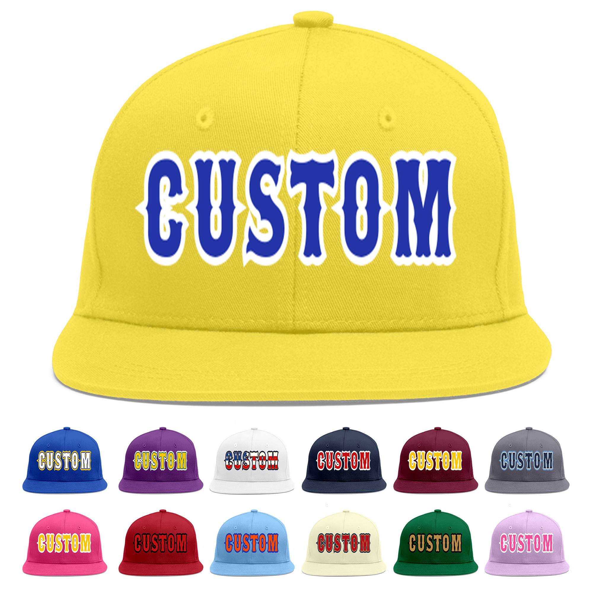 Custom Light Gold Royal-White Flat Eaves Sport Baseball Cap