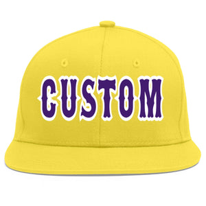 Casquette de baseball sport personnalisée or clair violet-blanc Flat Eaves