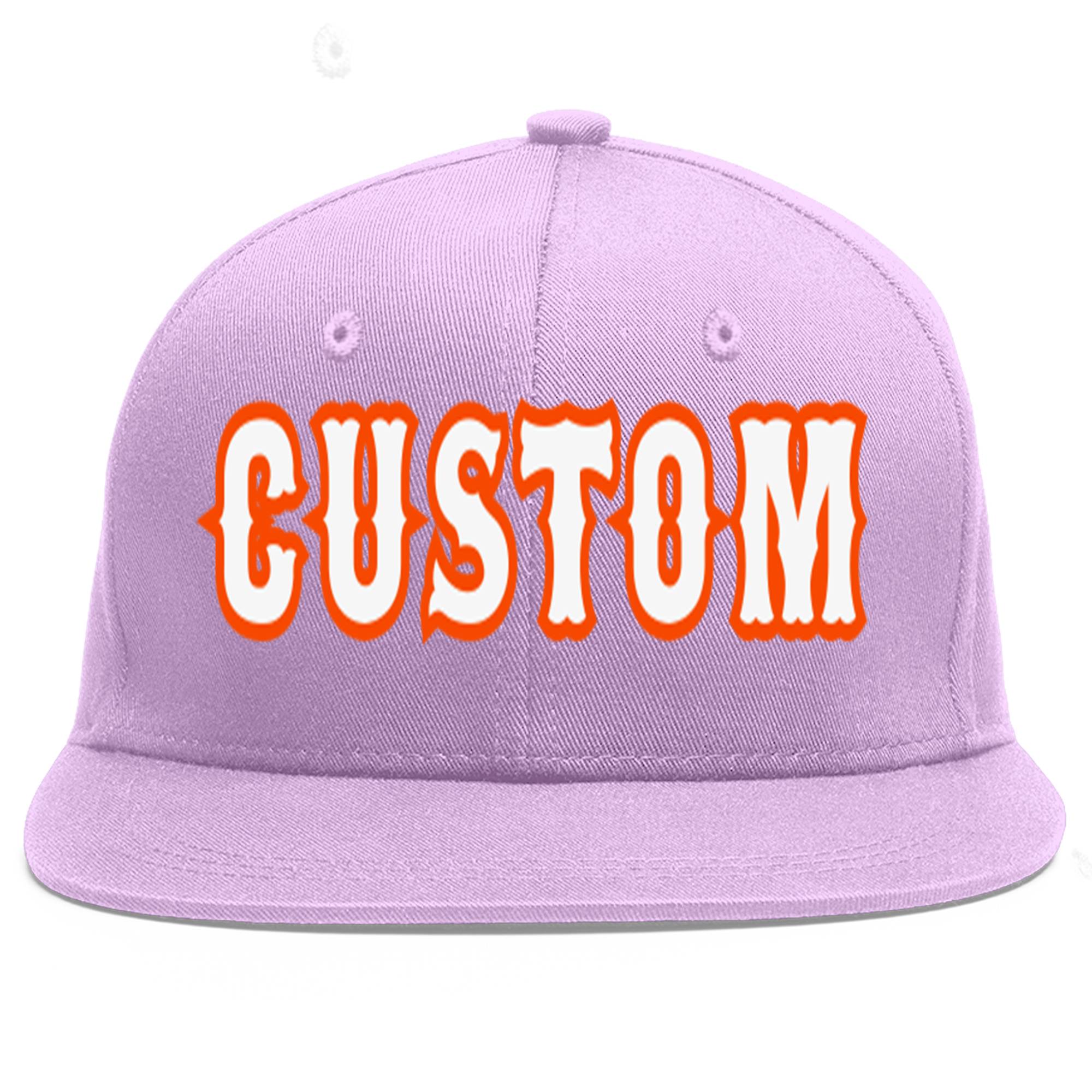 Casquette de baseball sport personnalisée violet clair blanc-orange à avant-toit plat