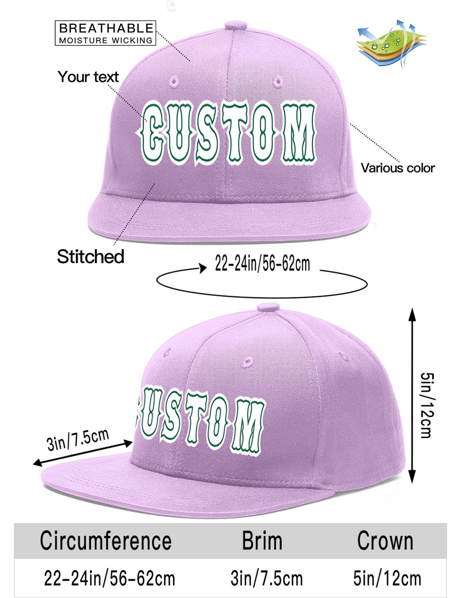 Custom Light Purple White-Kelly Green Flat Eaves Sport Baseball Cap