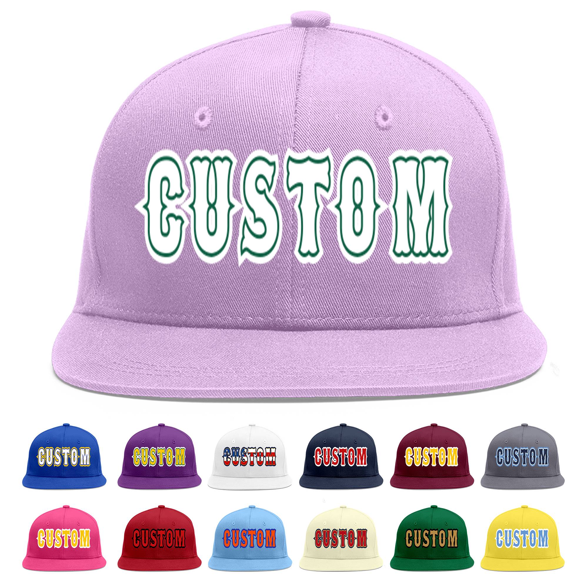 Custom Light Purple White-Kelly Green Flat Eaves Sport Baseball Cap