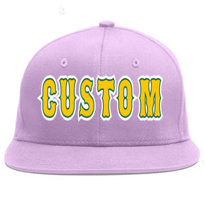 Casquette de baseball de sport personnalisée, violet clair, or-Kelly Green Flat Eaves