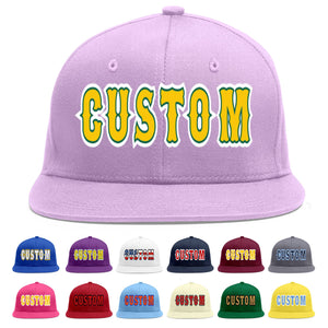 Casquette de baseball de sport personnalisée, violet clair, or-Kelly Green Flat Eaves