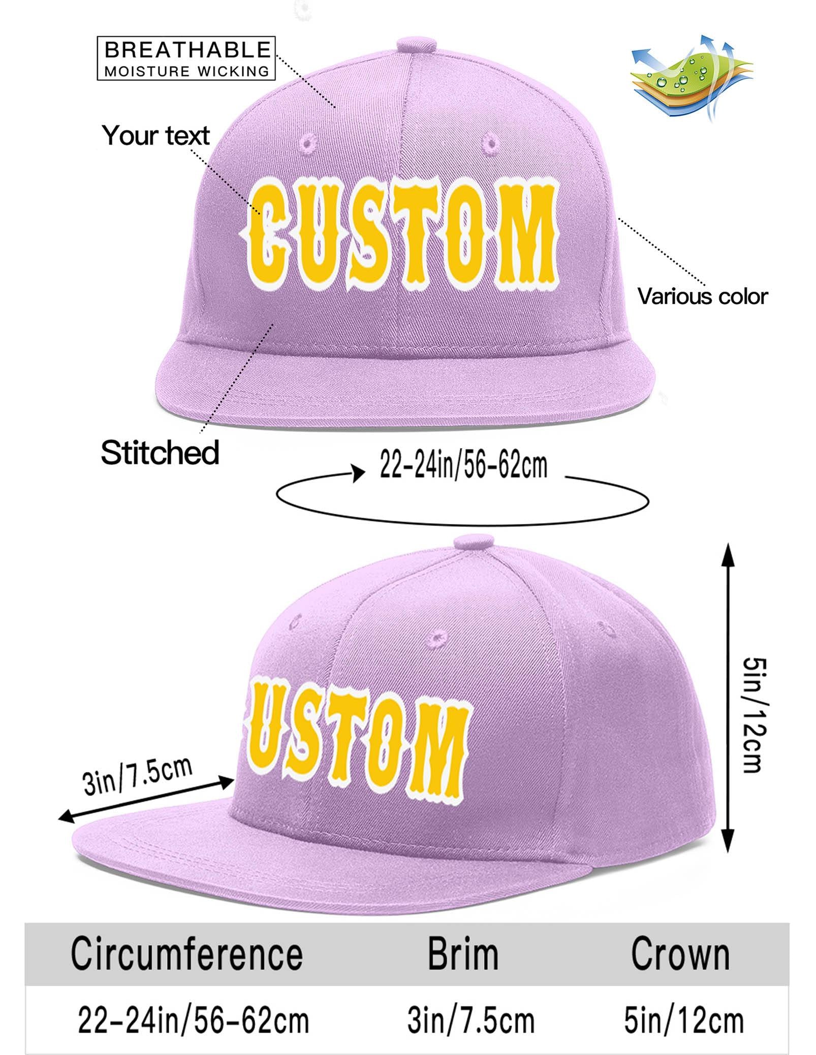 Custom Light Purple Gold-White Flat Eaves Sport Baseball Cap