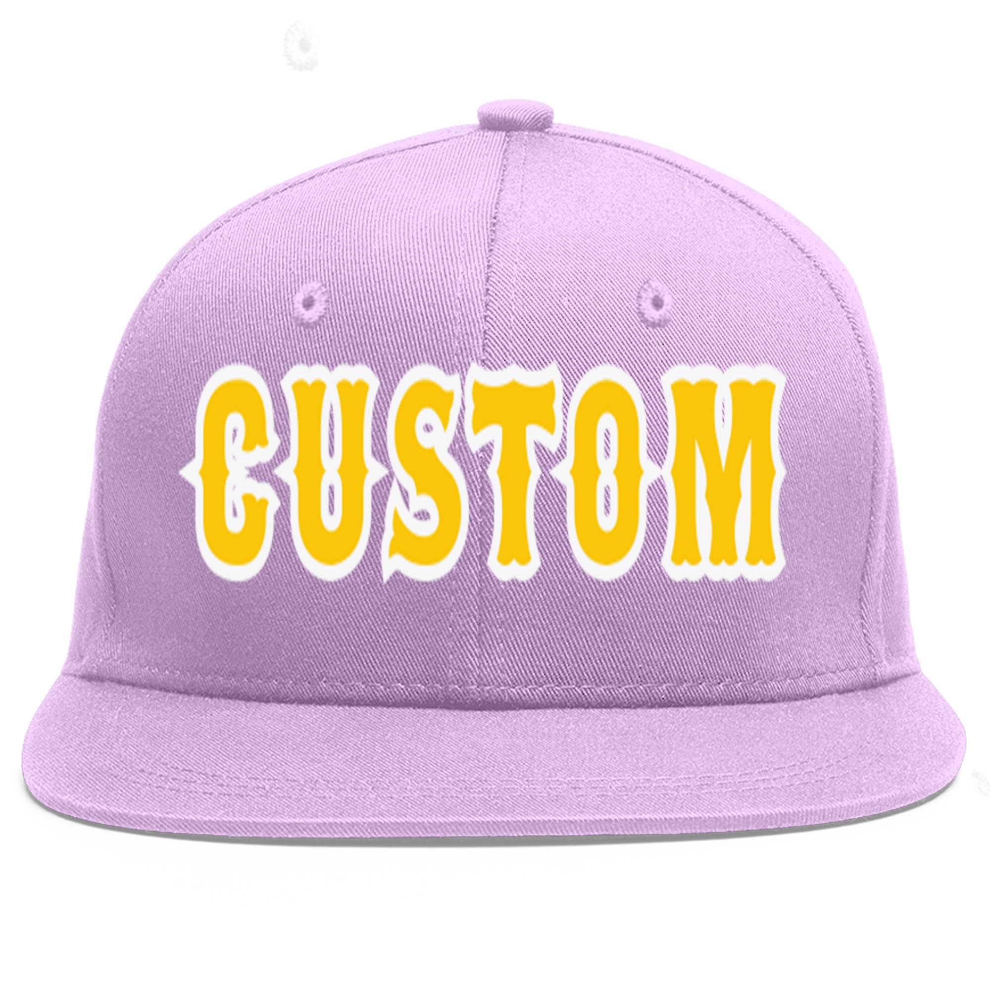 Custom Light Purple Gold-White Flat Eaves Sport Baseball Cap