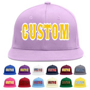 Custom Light Purple Gold-White Flat Eaves Sport Baseball Cap