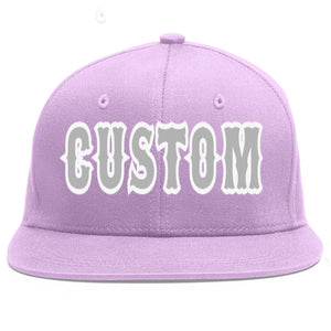 Custom Light Purple Gray-White Flat Eaves Sport Baseball Cap